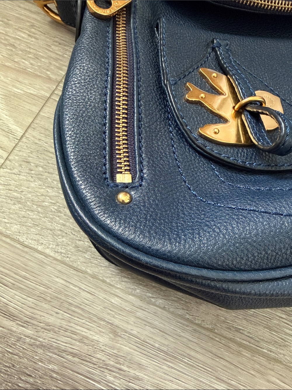 Marc by Marc Jacobs Navy Leather Shoulder Bag with Gold Bird Hardware - Picture 4 of 7